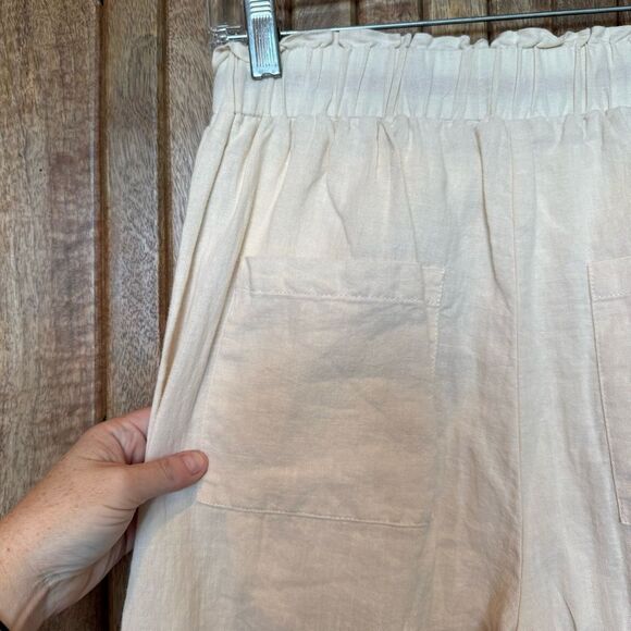 NWOT Grey Lab Ivory Linen Wide Leg Pants Size Small Paper Bag Waist - Picture 5 of 6